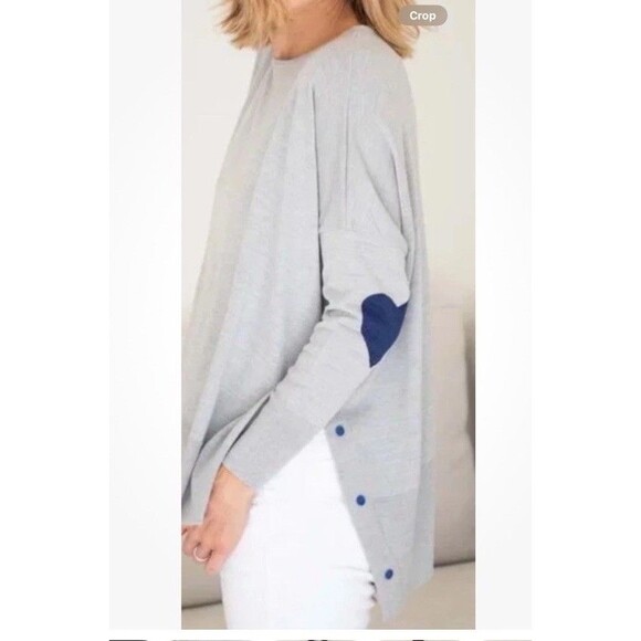 MERSEA The Amour Pullover Sweater One Size Gray Navy Heart Patch - Picture 1 of 9